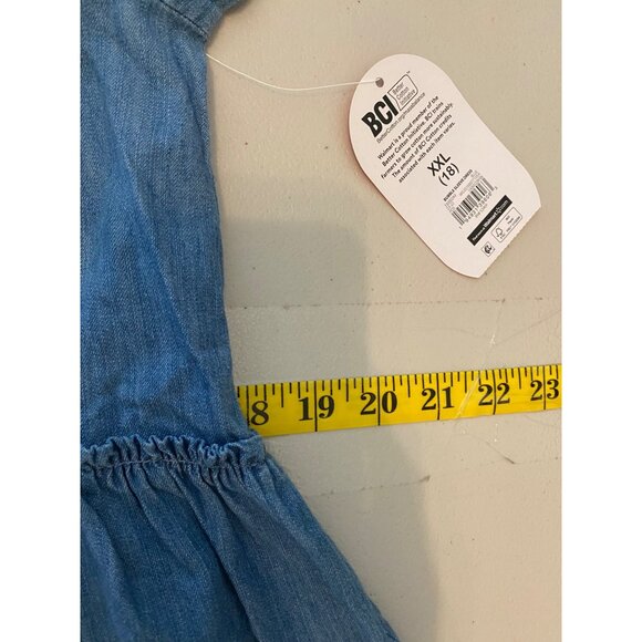 NWT Wonder Nation Girls Denim Dress Embroidered Floral Puff Sleeves XXL 18 - Picture 10 of 12